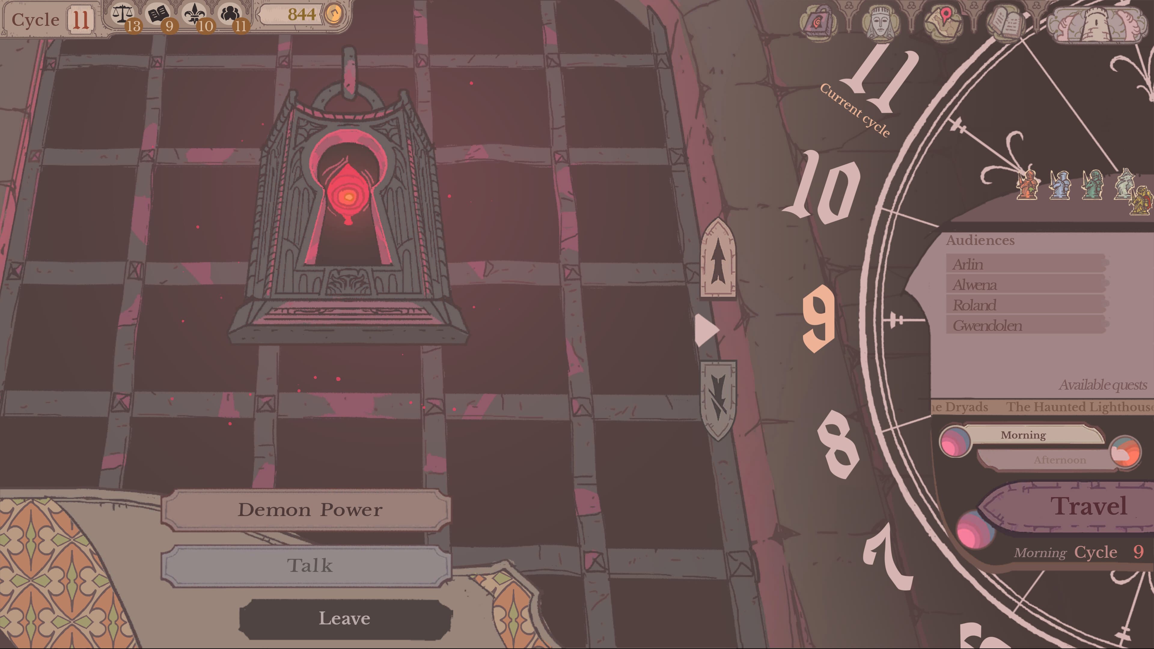 Sovereign Tower interface showing Demon Power among court actions